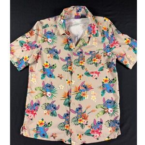 Disney Stitch Mens Hawaiian Shirt Button Down Medium Aloha Resortwear Vacation